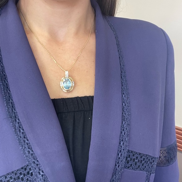 14KT Blue Topaz & Diamond Pendant - Picture 5 of 6